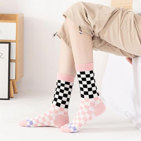 DXYAKY 5 Pairs Cotton Crew Socks for Women Patterned Casual Warm Dress Socks Vintage Cozy Socks Fun Ankle Boot Socks in Kuwait