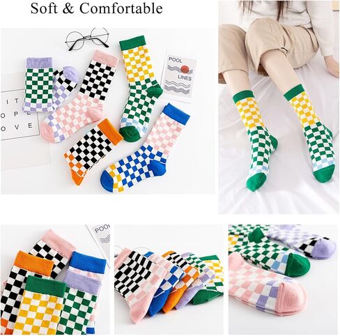 DXYAKY 5 Pairs Cotton Crew Socks for Women Patterned Casual Warm Dress Socks Vintage Cozy Socks Fun Ankle Boot Socks in Kuwait