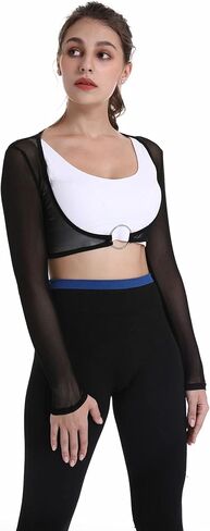 توب نسائي قصير شبكي شفاف مفتوح من الأمام يقشعر من خلال شبكة صيد السمك مع إبزيم in Kuwait