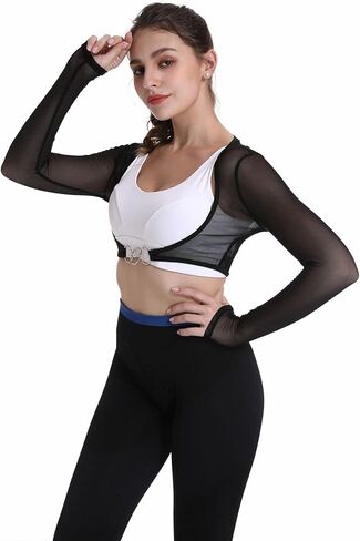 توب نسائي قصير شبكي شفاف مفتوح من الأمام يقشعر من خلال شبكة صيد السمك مع إبزيم in Kuwait