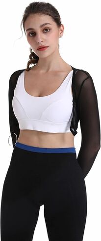 توب نسائي قصير شبكي شفاف مفتوح من الأمام يقشعر من خلال شبكة صيد السمك مع إبزيم in Kuwait