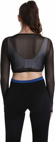 توب نسائي قصير شبكي شفاف مفتوح من الأمام يقشعر من خلال شبكة صيد السمك مع إبزيم in Kuwait