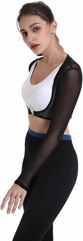 توب نسائي قصير شبكي شفاف مفتوح من الأمام يقشعر من خلال شبكة صيد السمك مع إبزيم in Kuwait