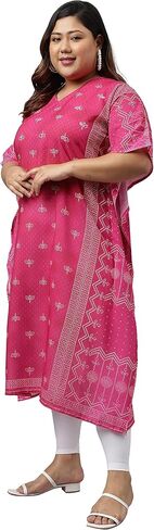 XL LOVE - من Janasya Indian Women's Pink Poly Georgette Bandhani المطبوع على قفطان كورتا in Kuwait