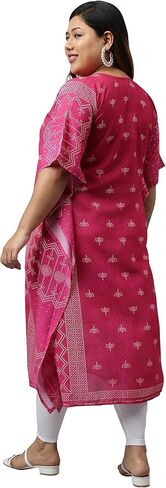 XL LOVE - من Janasya Indian Women's Pink Poly Georgette Bandhani المطبوع على قفطان كورتا in Kuwait