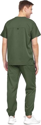 Medichic Men's Workwear Stretch V-Neck Scrub Joggers Set with Seven-Pocket Pants, Available in 6+ Colors in Kuwait