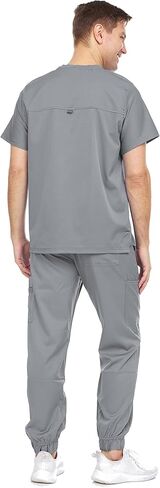Medichic Men's Workwear Stretch V-Neck Scrub Joggers Set with Seven-Pocket Pants, Available in 6+ Colors in Kuwait