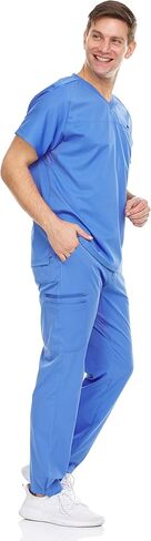 Medichic Men's Workwear Stretch V-Neck Scrub Joggers Set with Seven-Pocket Pants, Available in 6+ Colors in Kuwait
