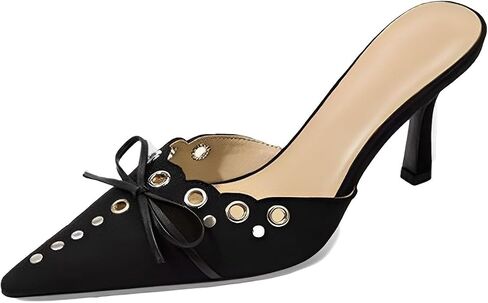 Kitten Heels for Women, Pointed Toe Heels Studded Bow Heeled Mules, Faux Suede Silp On Sandals Kitten Heel Pumps in Kuwait