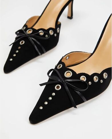 Kitten Heels for Women, Pointed Toe Heels Studded Bow Heeled Mules, Faux Suede Silp On Sandals Kitten Heel Pumps in Kuwait