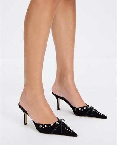 Kitten Heels for Women, Pointed Toe Heels Studded Bow Heeled Mules, Faux Suede Silp On Sandals Kitten Heel Pumps in Kuwait