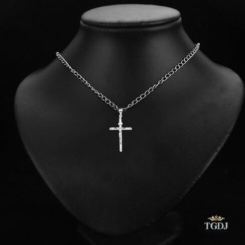 قلادة من الذهب الأبيض عيار 14 قيراط على شكل صليب - قلادة على شكل صليب - مجوهرات كلاسيكية فاخرة مختومة من الذهب عيار 14 قيراط - هدية رائعة للرجال والنساء in Saudi Arabia