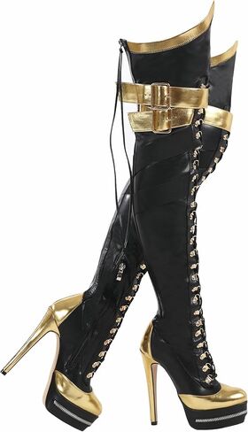 STUPMARY Women Platform Boots Round Toe Over The Knee Bootie Lace Up Gold Strap Thigh High Boots in Saudi Arabia
