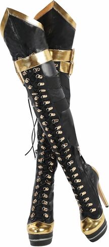STUPMARY Women Platform Boots Round Toe Over The Knee Bootie Lace Up Gold Strap Thigh High Boots in Saudi Arabia