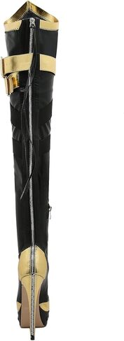 STUPMARY Women Platform Boots Round Toe Over The Knee Bootie Lace Up Gold Strap Thigh High Boots in Saudi Arabia