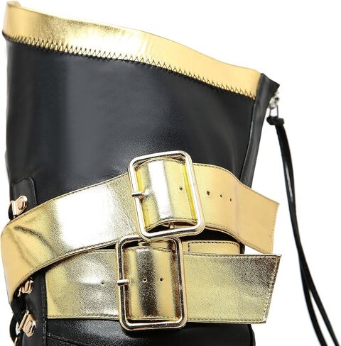 STUPMARY Women Platform Boots Round Toe Over The Knee Bootie Lace Up Gold Strap Thigh High Boots in Saudi Arabia