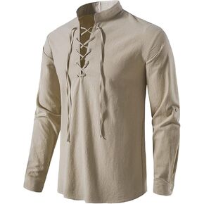 قمصان Kinstell للرجال ذات طراز ريترو بأربطة وأكمام طويلة لأزياء الهالوين في القرون الوسطى من القطن المطابق للفايكنج هيبي in Kuwait