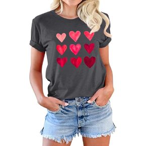 Beopjesk Womens Valentine's Day Graphic Tees Short Sleeve Heart Printed Shirts Blouse Tops