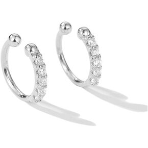 Ear Cuff Clip On Fake CZ Earrings Small Hoop Huggies Sterling Silver Cubic Zirconia No Piercing Cartilage Earring for Women Girls Hypoallergenic Huggie Hoops 10mm Gifts BFF in Kuwait