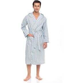 AMERICAN HEAVEN Mens Lightweight Sleep/Lounge Long Bath Robe with Hood -Premium Cotton Blend