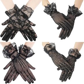 AMind4U 4 Pairs Lace Gloves Women Fashion Gloves Wedding Gloves Vintage Tea Party Gloves for Women