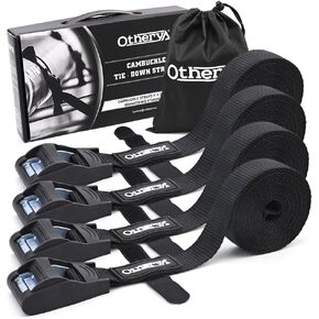 أذريا احزمة ربط للدراجات النارية مقاس 1 انش × 12 قدم (4 عبوات) تم اختبارها في المختبر بقوة كسر 1100 باوند، مجموعة ربط بمشبك كام ستيل مع حلقات ناعمة مدمجة - توفر امان اكثر من الحبل in Kuwait