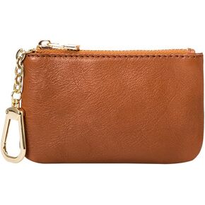 محفظة نقود معدنية جلدية بسحاب مع سلسلة مفاتيح من يزيكيما، منظم للعملات المعدنية، حامل التغيير، حافظة بطاقات، حقيبة تخزين جلدية صغيرة بسحاب للرجال والنساء، بني، 4.33 × 2.75 × 0.69 انش، ريترو كلاسيك, in Kuwait