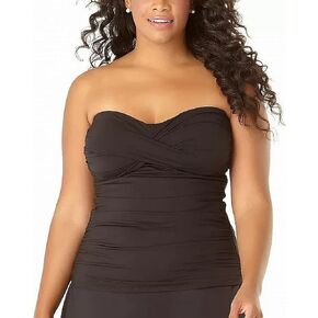 Anne Cole Plus Size Twist Front Shirred Bandeaukini