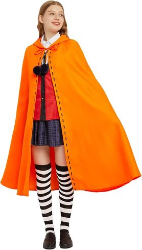 عباءة بغطاء للرأس باللون البرتقالي مع غطاء رأس لأذنين أرنب طويلة رداء هالوين كريسماس كوزبلاي للنساء، برتقالي، مقاس واحد in Kuwait