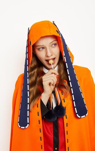 عباءة بغطاء للرأس باللون البرتقالي مع غطاء رأس لأذنين أرنب طويلة رداء هالوين كريسماس كوزبلاي للنساء، برتقالي، مقاس واحد in Kuwait