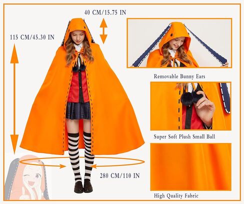 عباءة بغطاء للرأس باللون البرتقالي مع غطاء رأس لأذنين أرنب طويلة رداء هالوين كريسماس كوزبلاي للنساء، برتقالي، مقاس واحد in Kuwait
