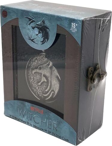 Jinx Netflix's The Witcher White Wolf Medallion Necklace + Wooden Collector Box, Authenic Show Replica in Saudi Arabia
