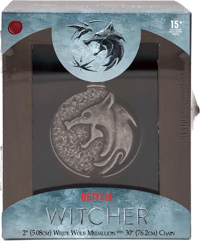 Jinx Netflix's The Witcher White Wolf Medallion Necklace + Wooden Collector Box, Authenic Show Replica in Saudi Arabia