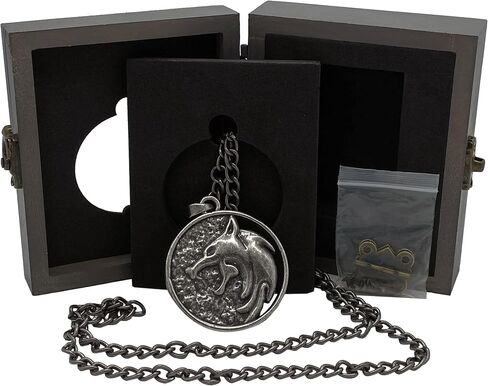 Jinx Netflix's The Witcher White Wolf Medallion Necklace + Wooden Collector Box, Authenic Show Replica in Saudi Arabia