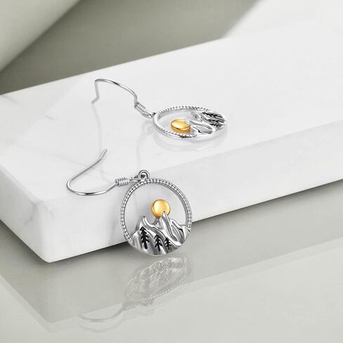 YFN Mountain Jewelry Set Sterling Silver Mountain Range Ocean Wave Necklace Earrings Nature Jewelry Gift for Skiers, Hikers, Campers, Climbers,Nature Lovers and Ocean Lovers. in Saudi Arabia