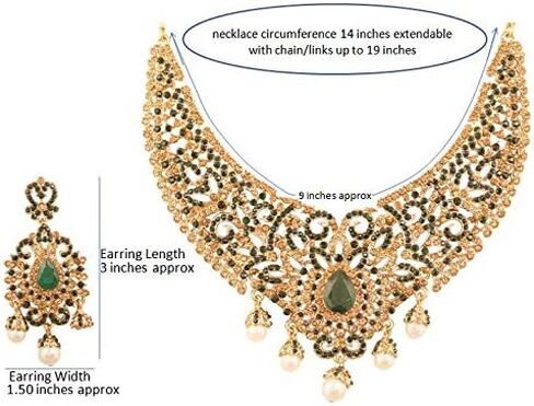 Touchstone Indian jewelry sets for women tikka wedding necklace costume guest statement bollywood rhinestones crystal faux pearls gold big royal neck piece set bridal fashion accessories in Kuwait