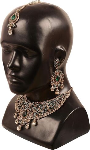 Touchstone Indian jewelry sets for women tikka wedding necklace costume guest statement bollywood rhinestones crystal faux pearls gold big royal neck piece set bridal fashion accessories in Kuwait