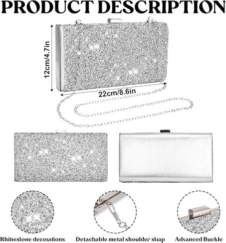 فو يامب 4 قطع حقيبة كلاتش للنساء مجموعة مجوهرات مسائية من حجر الراين مجموعة بلينغ قلادة واقراط واساور للزفاف، الماس كما هو موضح, الماس, كما هو موضح in Kuwait