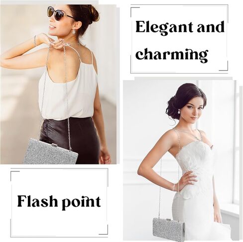 فو يامب 4 قطع حقيبة كلاتش للنساء مجموعة مجوهرات مسائية من حجر الراين مجموعة بلينغ قلادة واقراط واساور للزفاف، الماس كما هو موضح, الماس, كما هو موضح in Kuwait