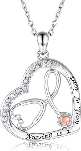 925 Sterling Silver Nurse Necklace Ring Earrings Stethoscope Jewelry Set Gifts for Nurse Graduation Doctor Medical Student in Kuwait