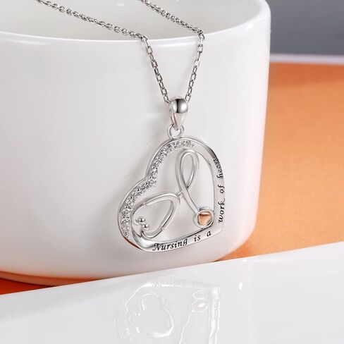 925 Sterling Silver Nurse Necklace Ring Earrings Stethoscope Jewelry Set Gifts for Nurse Graduation Doctor Medical Student in Kuwait