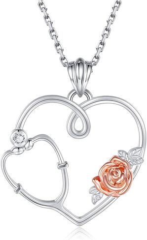 925 Sterling Silver Nurse Necklace Ring Earrings Stethoscope Jewelry Set Gifts for Nurse Graduation Doctor Medical Student in Kuwait