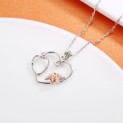 925 Sterling Silver Nurse Necklace Ring Earrings Stethoscope Jewelry Set Gifts for Nurse Graduation Doctor Medical Student in Kuwait