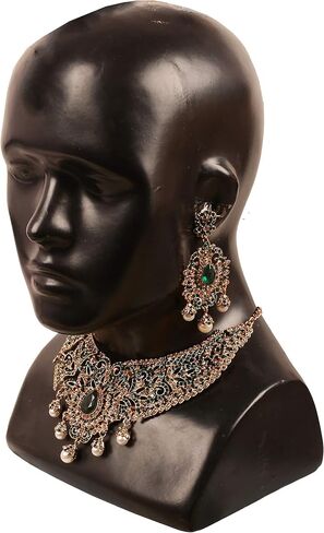 Touchstone Indian jewelry sets for women tikka wedding necklace costume guest statement bollywood rhinestones crystal faux pearls gold big royal neck piece set bridal fashion accessories in Kuwait