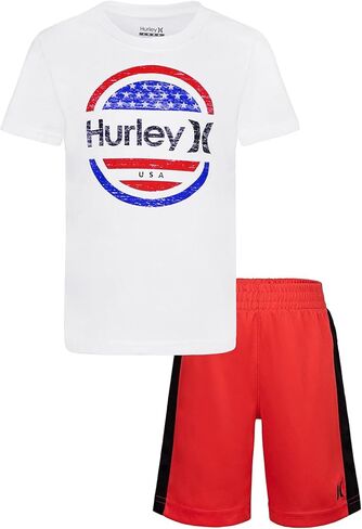 طقم تي شيرت وشورت برسوم جرافيك للأولاد من Hurley مكون من قطعتين (للأطفال الصغار) أبيض/أحمر 6 (للأطفال الصغار) in Saudi Arabia