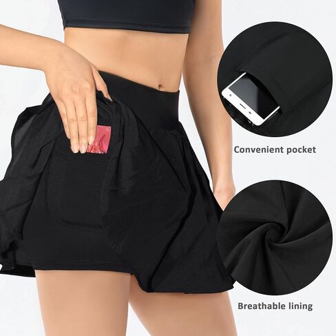 تنانير التنس الرياضية النسائية ذات الكشكشة المزدوجة من CuteStreet مع شورتات الجيب، تنانير الجولف الحريرية المتدفقة، تنانير الجري in Kuwait