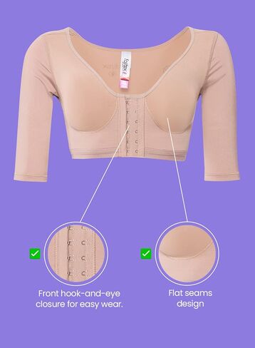 حمالة صدر نسائية من Fajitex مصحح لوضعية الجسم بعد العمليات الجراحية مع أكمام براسير بعد العملية 022100 (بيج، متوسط) in Kuwait