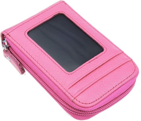 DEEZOMO RFID Blocking Genuine Leather Mini Credit Card Case Organizer Compact Wallet with ID Window - Black in Kuwait