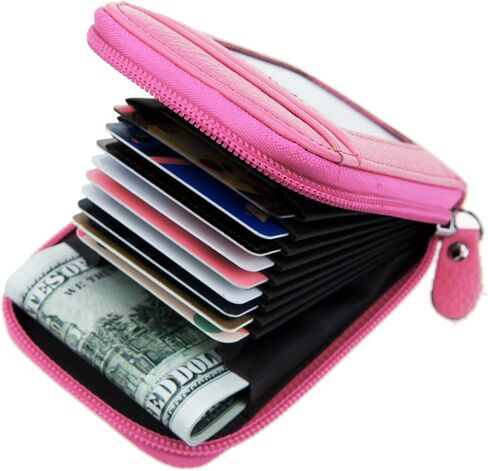 DEEZOMO RFID Blocking Genuine Leather Mini Credit Card Case Organizer Compact Wallet with ID Window - Black in Kuwait