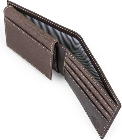 Timberland Men's Baseline Leather Canvas Wallet with Attached Flip Pocket in Saudi Arabia